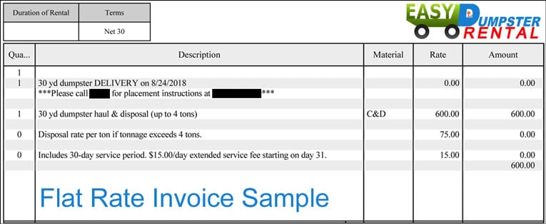 Easy Dumpster Rental invoice sample